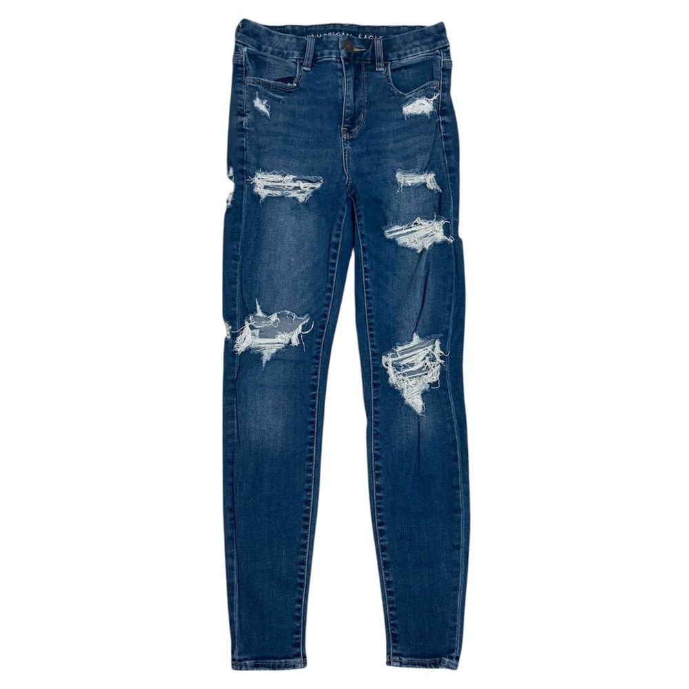 American Eagle Outfitters Dark Blue Distressed Skinny Jeans